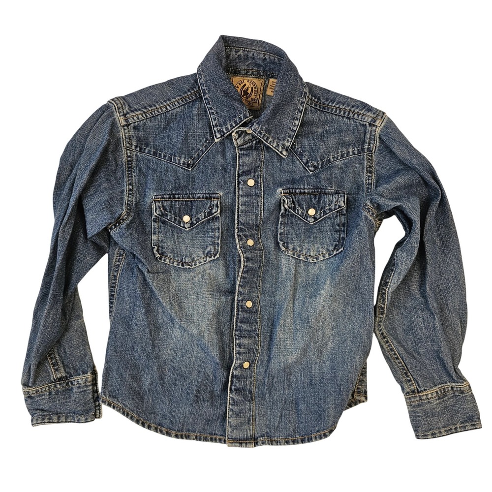 Cowboy Hardware Boys Blue Denim Western Snap Shirt Size S 5-6 30105212-BU-K